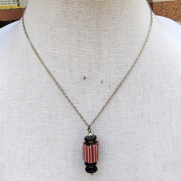 Vintage polymer clay and onyx disc necklace - Picture 2 of 5